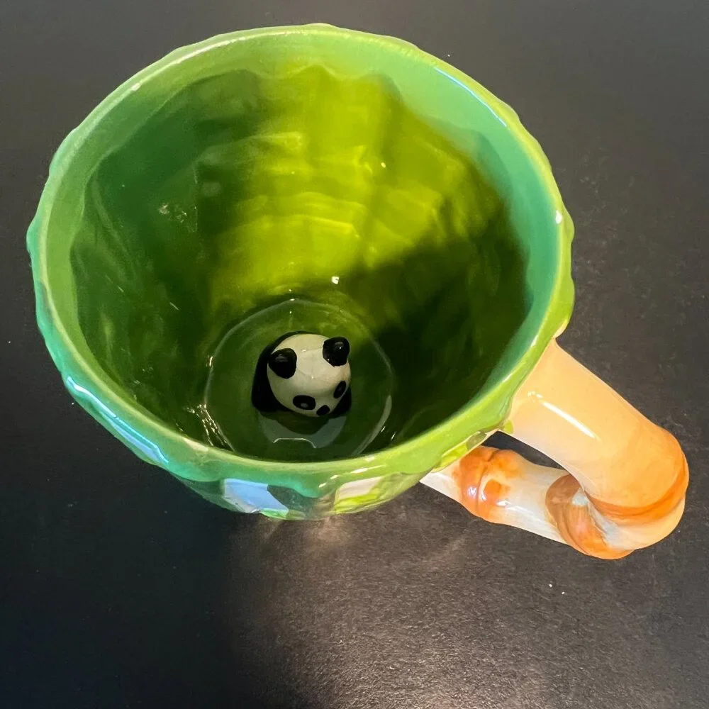 PIER 1 IMPORTS Bamboo Surprise Panda 3-D Ceramic Coffee Mug Cup Hand Painted